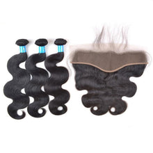Load image into Gallery viewer, heavenly love hair Body Wave Human Hair 3 Bundles Deal With 13*5 Lace Frontal Free Part
